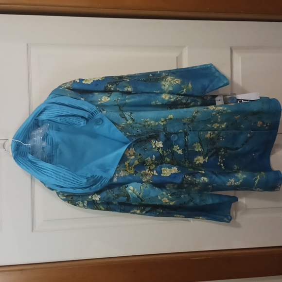 Oopera Jackets & Blazers - Oopera fine art Van Gogh rain coat jacket - almond blossoms - Med - blue